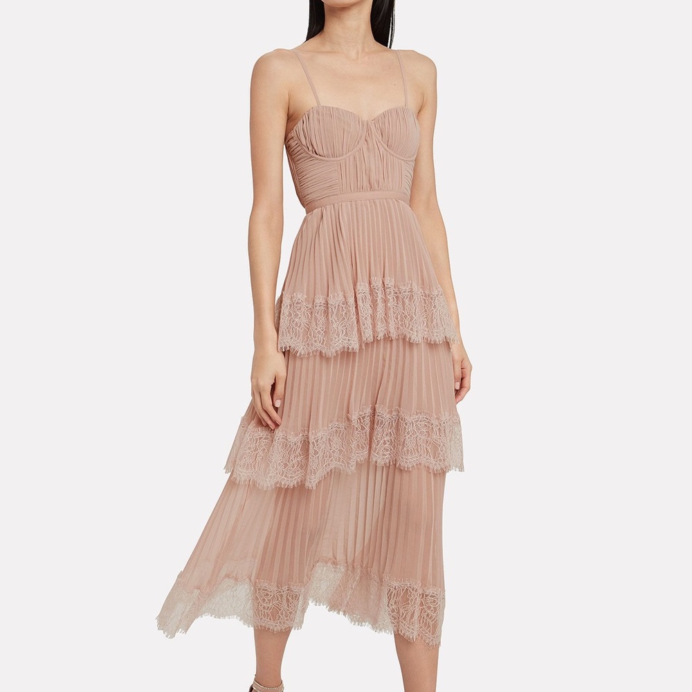 SELF-PORTRAIT Chiffon Lace Trimmed Midi Dress